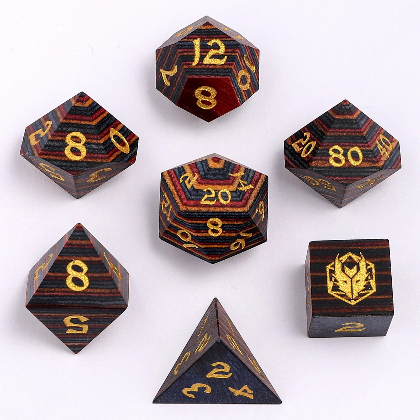 Wooden RPG Dice Set: Rainbow Wood | Game Grid - Logan