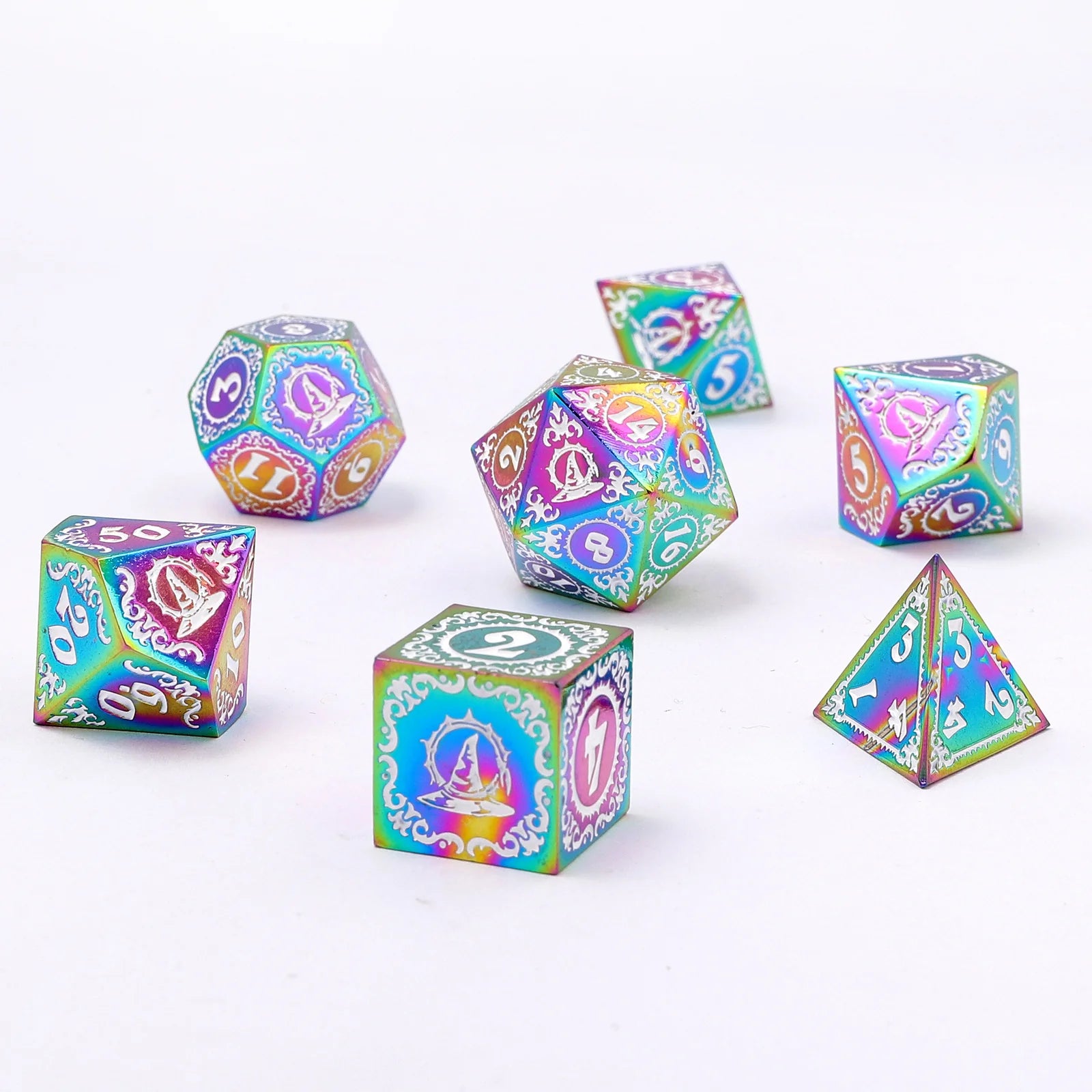 Metal RPG Dice Set: Wizard - Rainbow and White | Game Grid - Logan