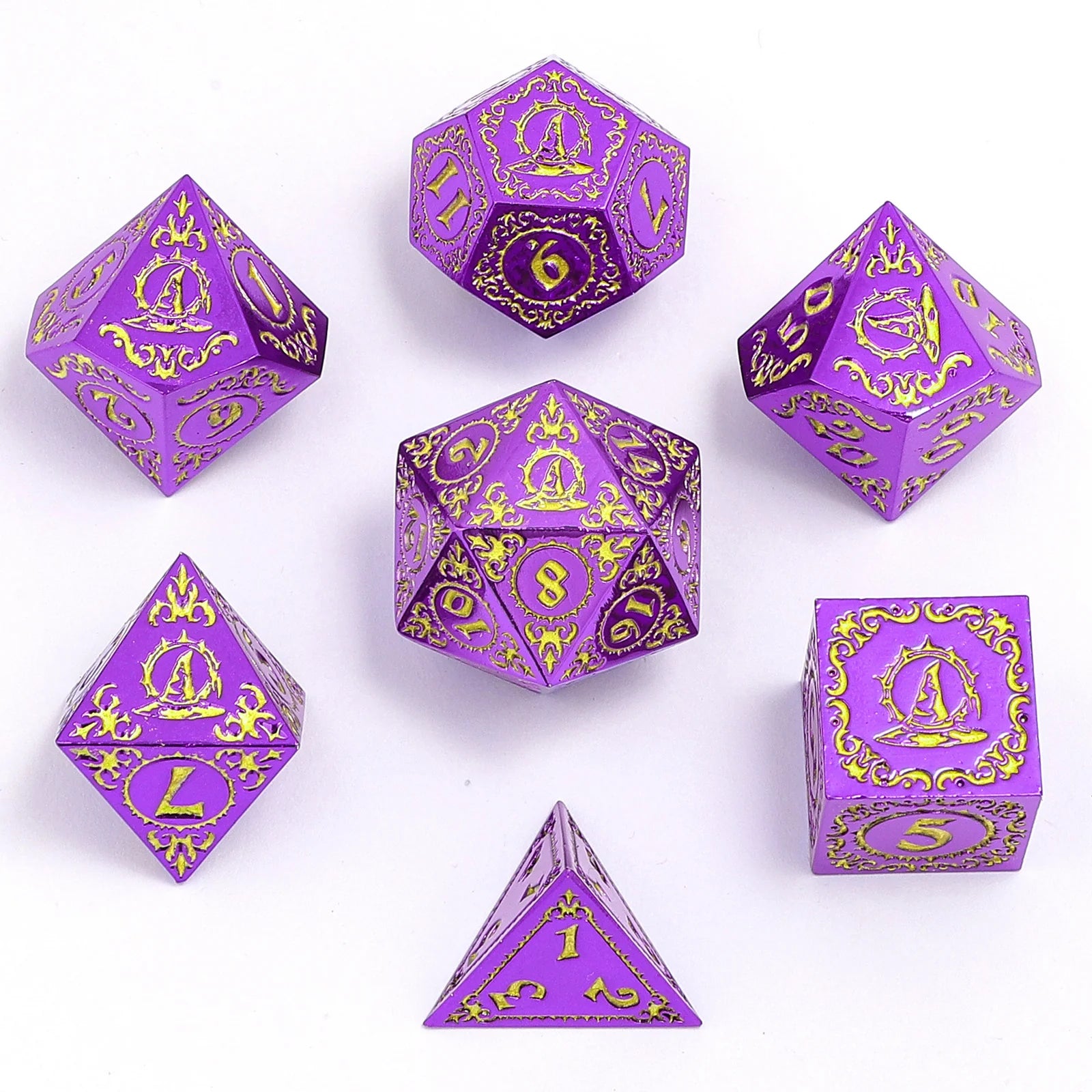 Metal RPG Dice Set: Wizard - Purple and Gold | Game Grid - Logan