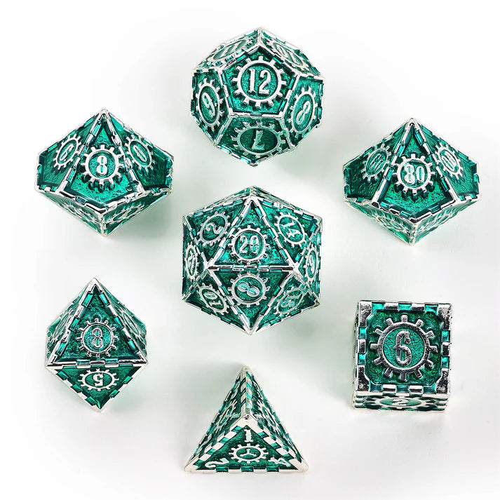 Time Machine Metal Dice: Green & Silver | Game Grid - Logan
