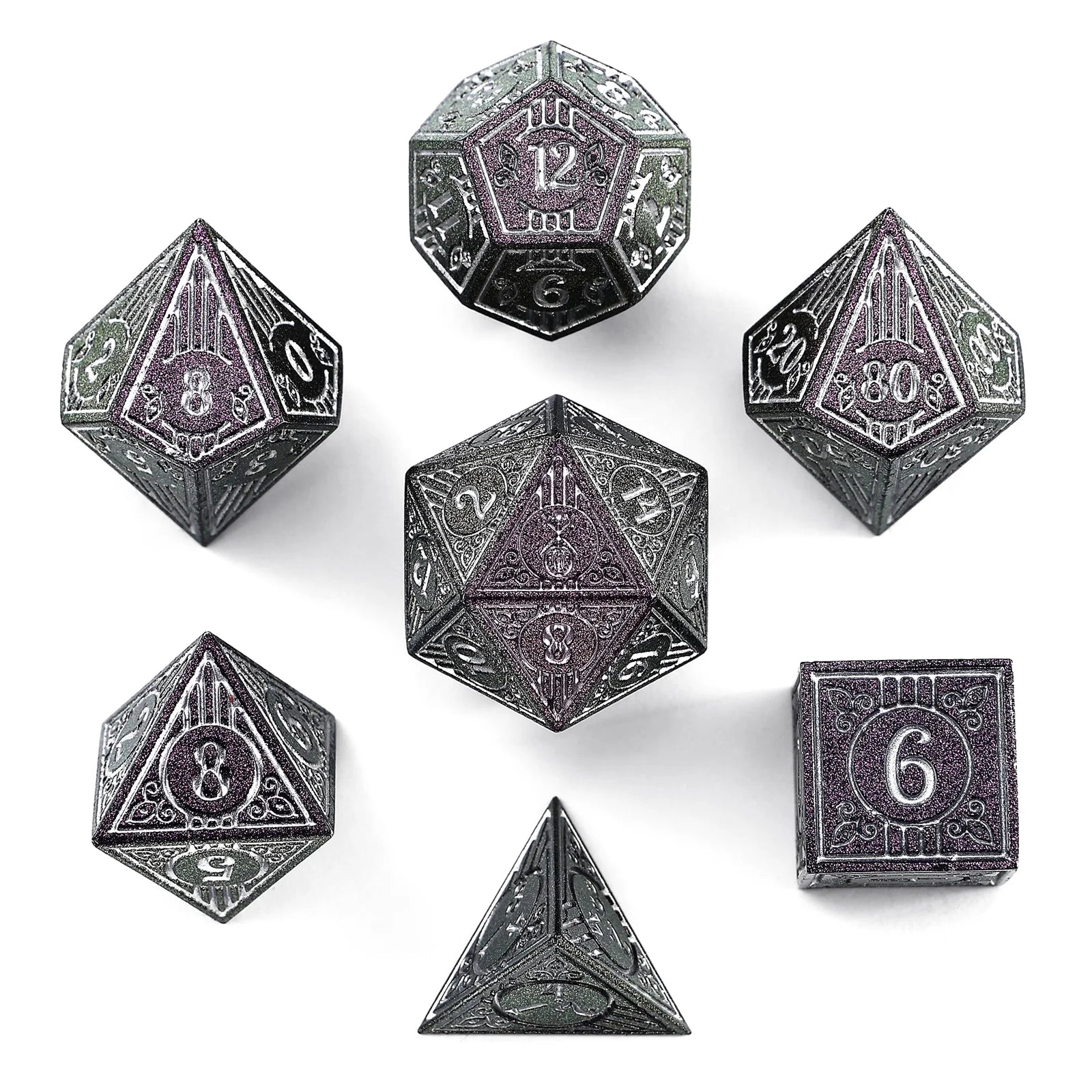 Metal Dice Set: Bard - Glitter Purple with Silver | Game Grid - Logan