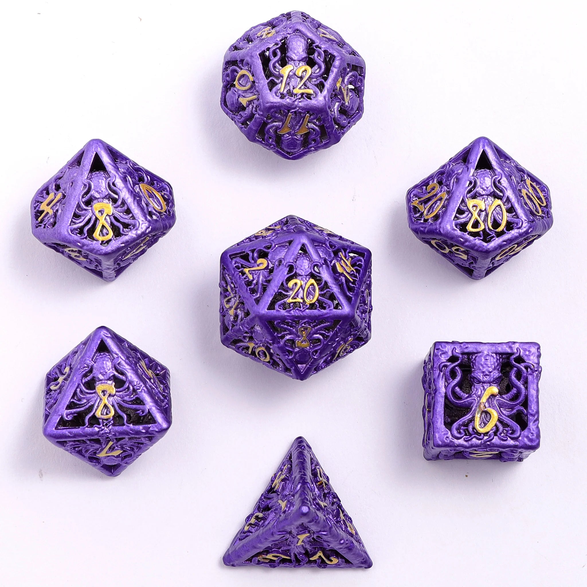 Hollow Metal Dice Set: LIlithid's Mind Cage - Purple | Game Grid - Logan