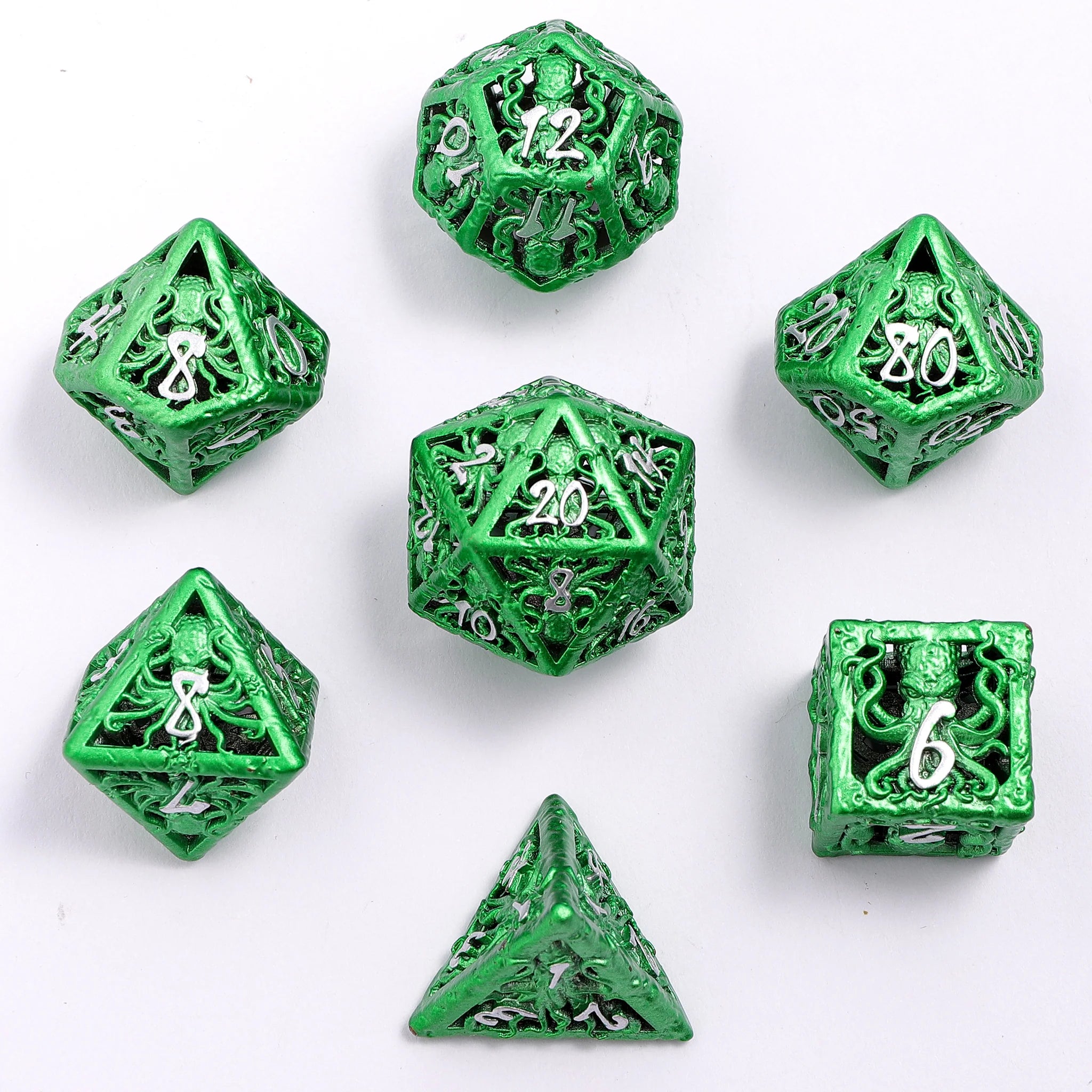 Hollow Metal Dice Set: LIlithid's Mind Cage - Green | Game Grid - Logan