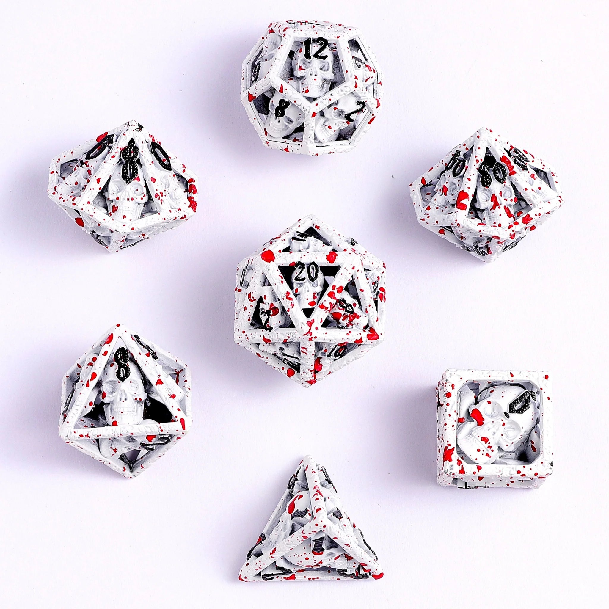 Hollow Metal RPG Dice Set: Skull's Grin - White/Blood Splatters | Game Grid - Logan