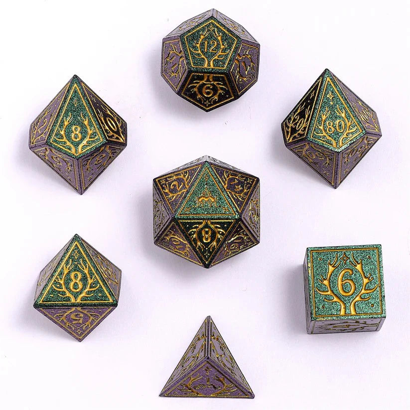 Metal RPG Dice Set: Druid - Glitter Green/Gold | Game Grid - Logan