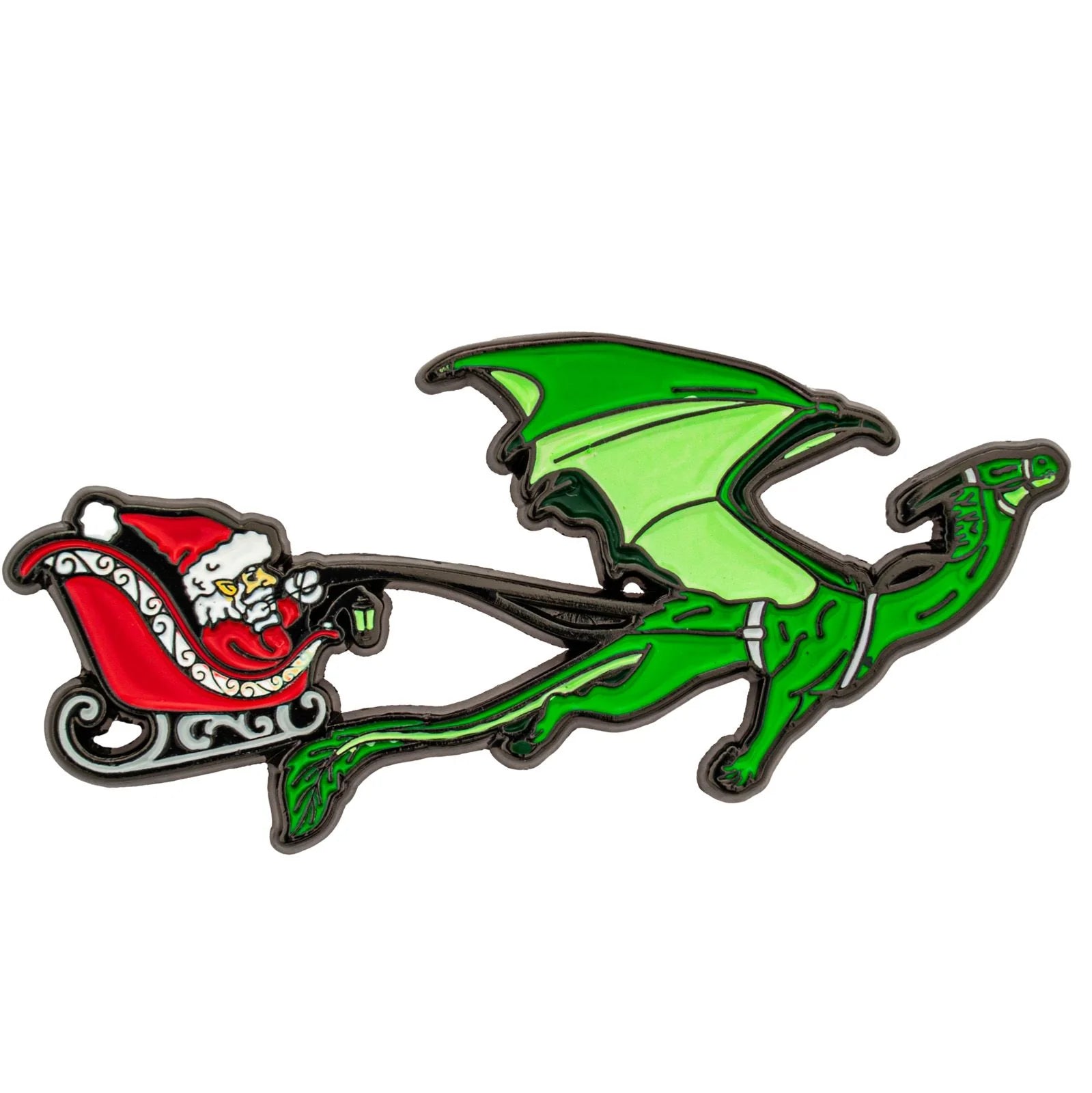 Enamel Pin: Dragon Pulling Santa | Game Grid - Logan
