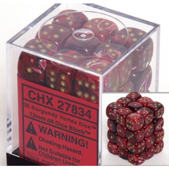 12mm D6 Brick: Vortex - Burgundy/Gold (36) | Game Grid - Logan
