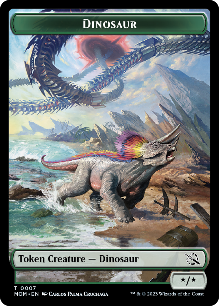 Warrior // Dinosaur Double-Sided Token [March of the Machine Tokens] | Game Grid - Logan