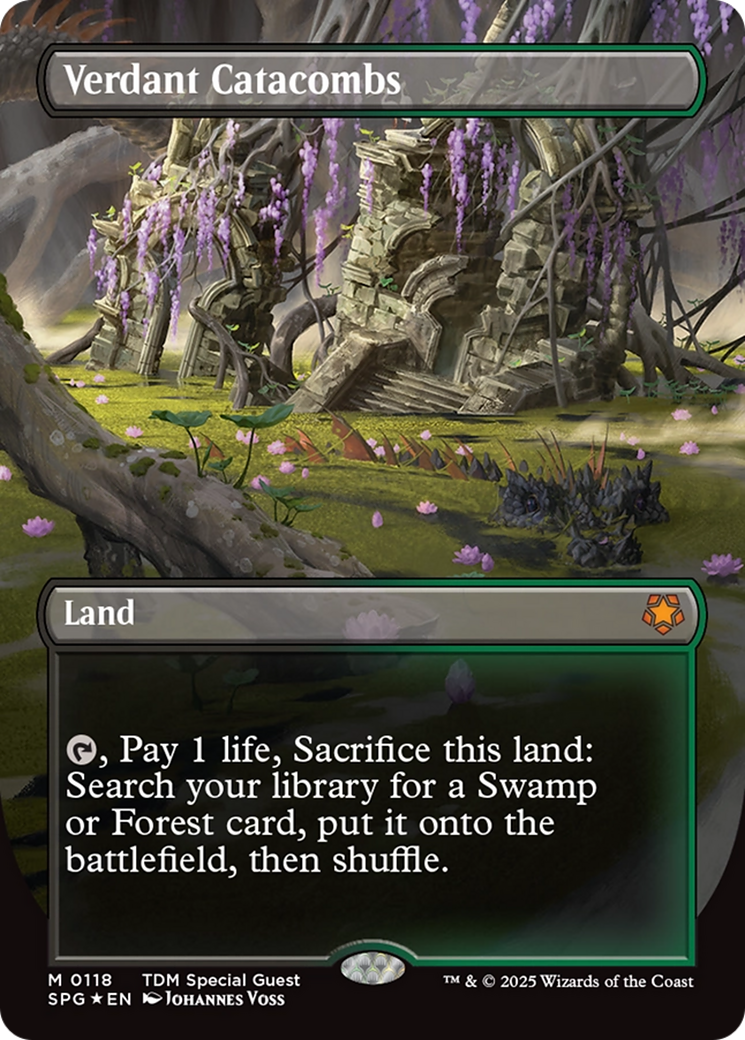 Verdant Catacombs (Borderless) (Dragonscale Foil) [Tarkir: Dragonstorm Special Guests] | Game Grid - Logan