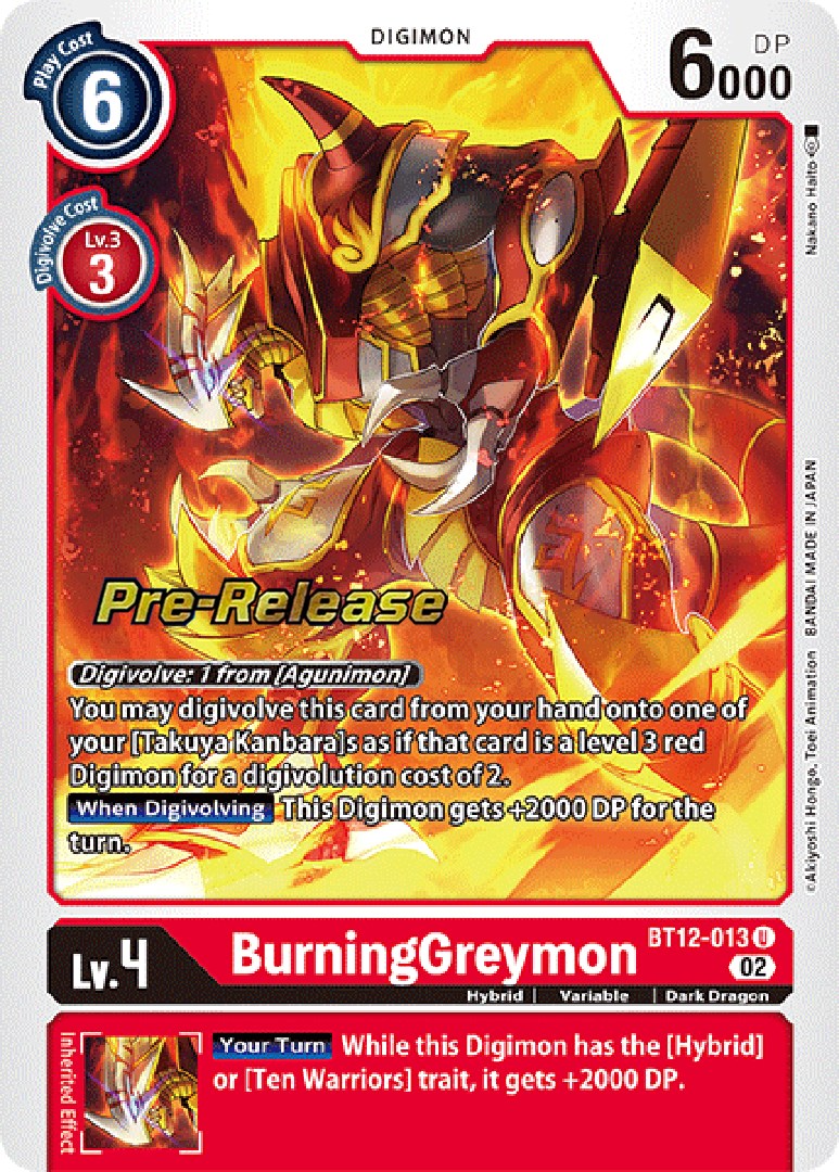 BurningGreymon [BT12-013] [Across Time Pre-Release Cards] | Game Grid - Logan