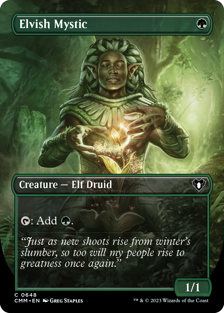 Elvish Mystic (Borderless Alternate Art) [Commander Masters] | Game Grid - Logan