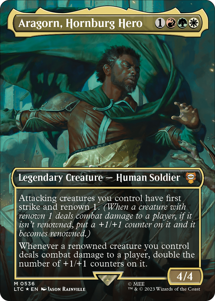 Aragorn, Hornburg Hero (Borderless) (Surge Foil) [The Lord of the Rings: Tales of Middle-Earth Commander] | Game Grid - Logan