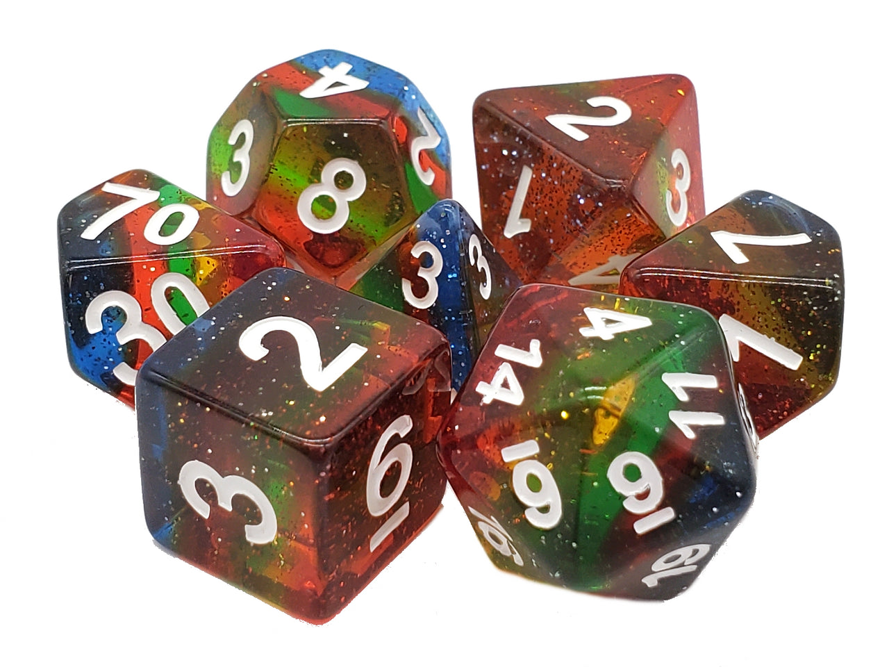 Old School: Gradients - Translucent Glitter Rainbow Dice Set | Game Grid - Logan