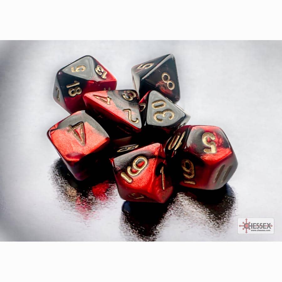Mini RPG Dice Set: Gemini - Black-Red/Gold | Game Grid - Logan