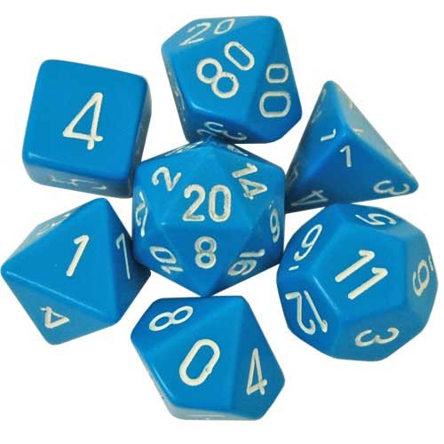 Chessex 7-Die Set: Opaque Light Blue/White | Game Grid - Logan