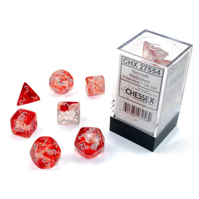 Chessex 7-Die Set: Nebula Red/Silver | Game Grid - Logan