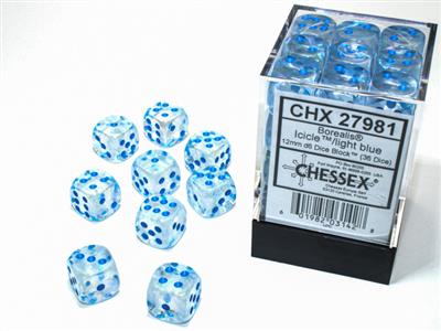 12mm D6 Brick: Borealis - Icicle/Light Blue (36) | Game Grid - Logan
