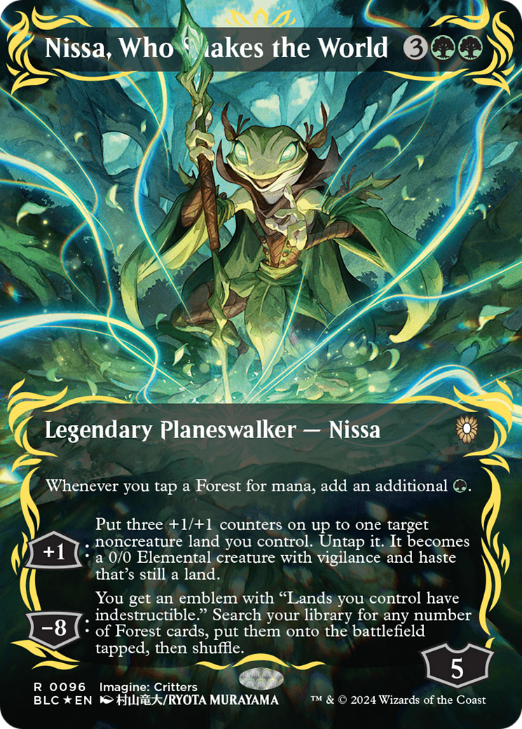 Nissa, Who Shakes the World (Borderless) (Raised Foil) [Bloomburrow Commander] | Game Grid - Logan