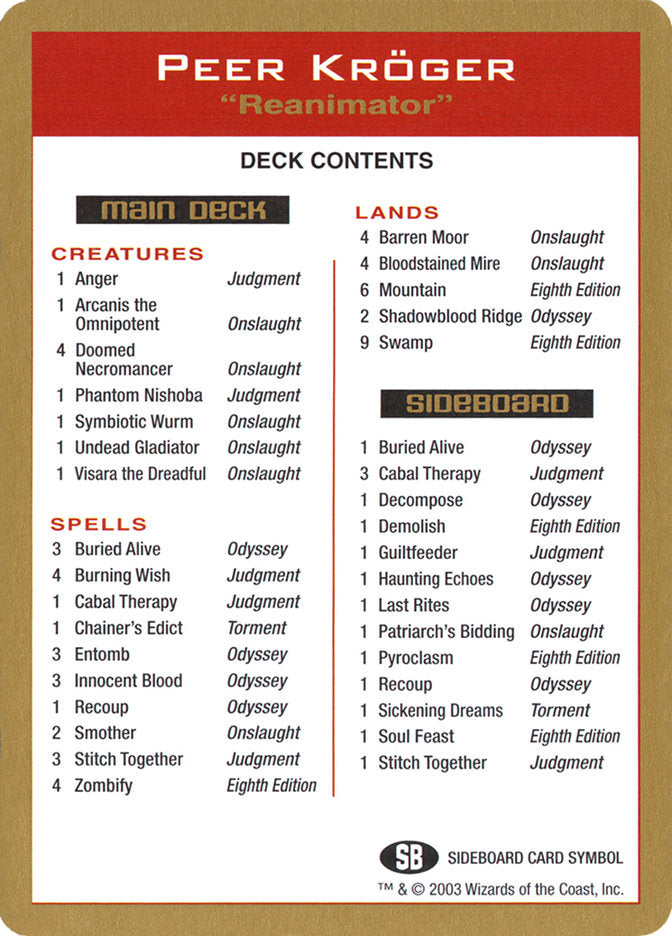 Peer Kroger Decklist [World Championship Decks 2003] | Game Grid - Logan