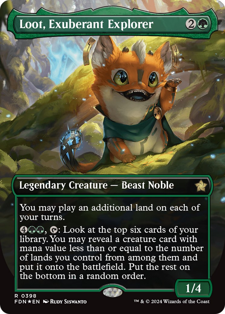 Loot, Exuberant Explorer (Borderless) (Mana Foil) [Foundations] | Game Grid - Logan