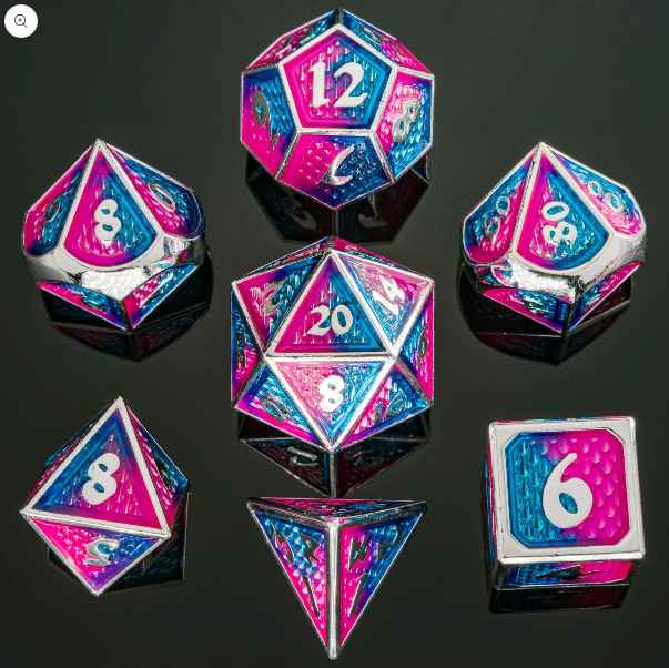 Behemoth Metal Dice: Silver with Pink & Blue | Game Grid - Logan
