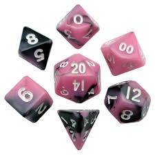 Mini Polyhedral Dice Set: Pink/Black with White Numbers | Game Grid - Logan