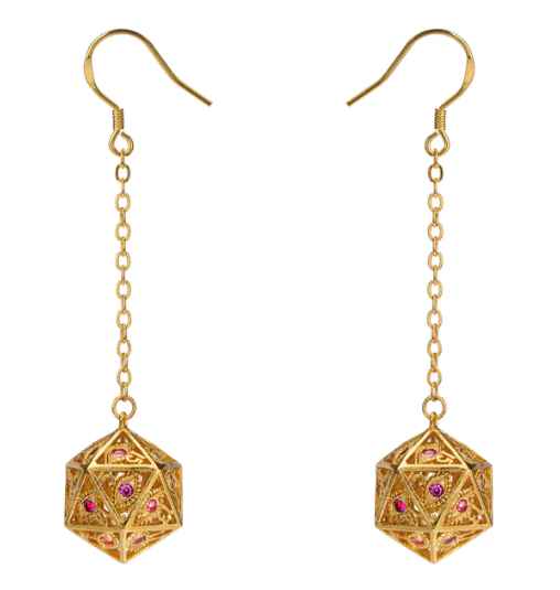 Dragon's Eye D20 Earrings: Gold with Red Gems | Game Grid - Logan