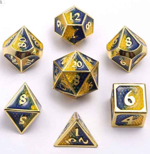 Mini Behemoth Metal RPG Dice Set: Gold Yellow & Blue | Game Grid - Logan