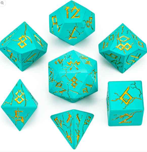 Barbarian Metal Dice: Turquoise with Gold | Game Grid - Logan
