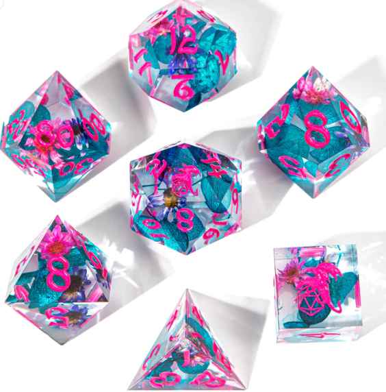 Captured Magic Sharp Edge Resin Dice: Vapor Wave Blossom | Game Grid - Logan