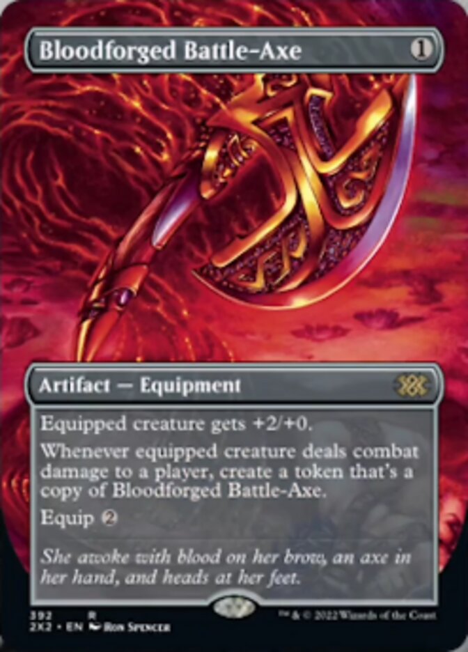 Bloodforged Battle-Axe (Borderless Alternate Art) [Double Masters 2022] | Game Grid - Logan