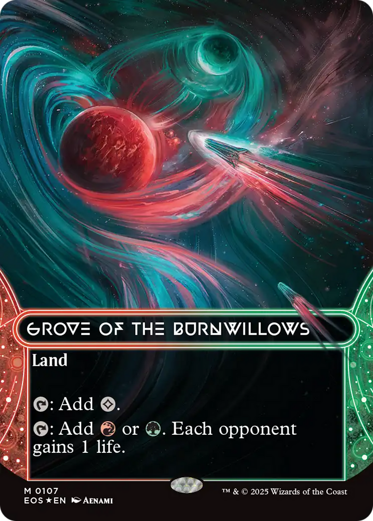 Grove of the Burnwillows (0107) (Borderless) (Galaxy Foil) [Edge of Eternities: Stellar Sights] | Game Grid - Logan