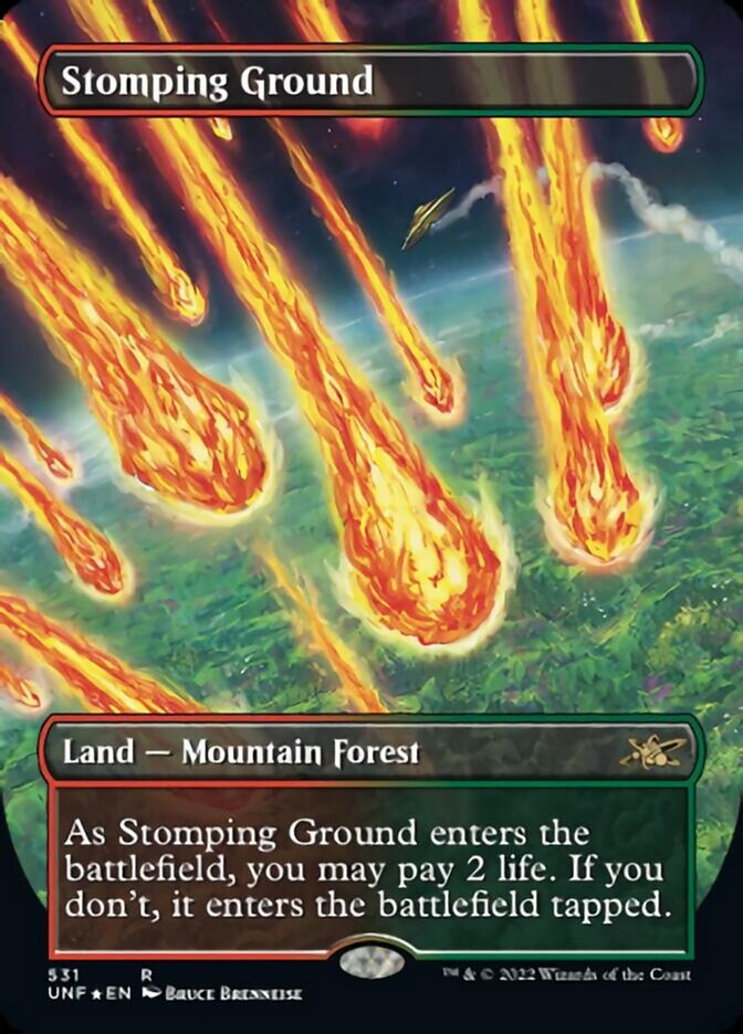 Stomping Ground (Borderless) (Galaxy Foil) [Unfinity] | Game Grid - Logan