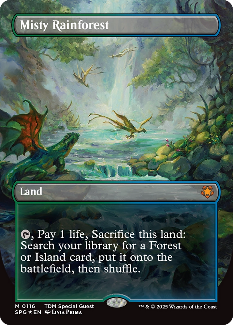 Misty Rainforest (Borderless) (Dragonscale Foil) [Tarkir: Dragonstorm Special Guests] | Game Grid - Logan