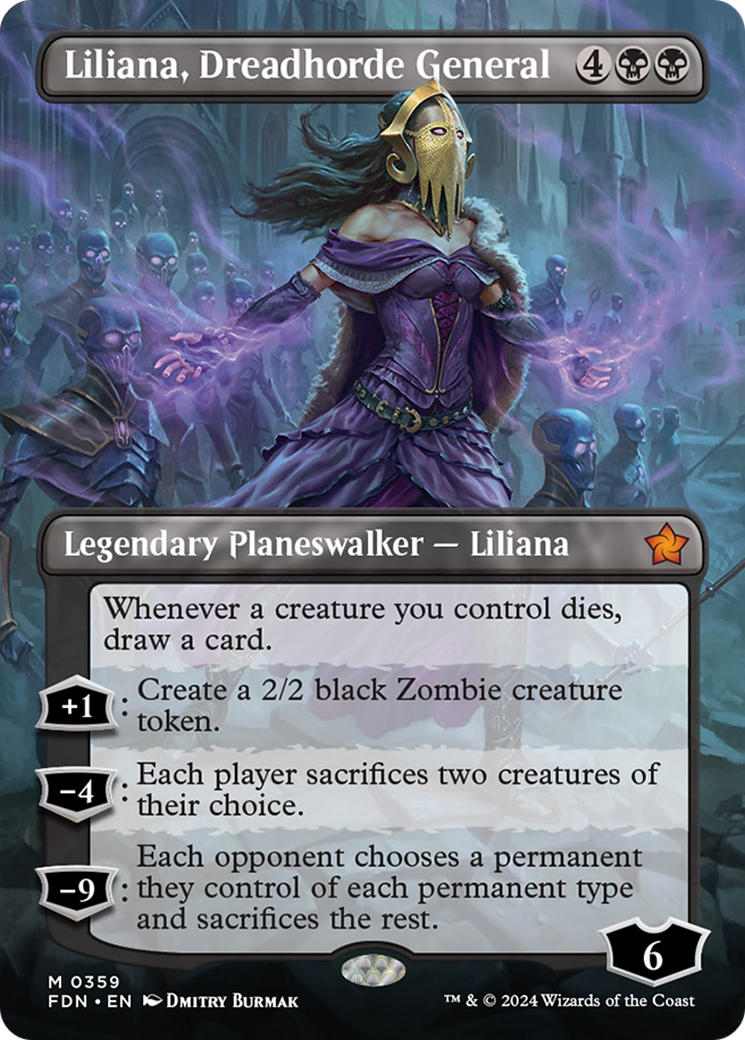 Liliana, Dreadhorde General (Borderless) [Foundations] | Game Grid - Logan