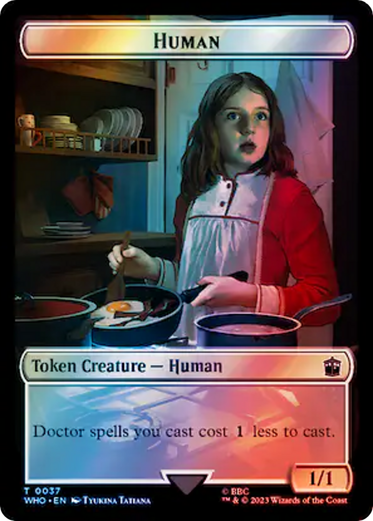 Human (0037) // Dinosaur Double-Sided Token (Surge Foil) [Doctor Who Tokens] | Game Grid - Logan
