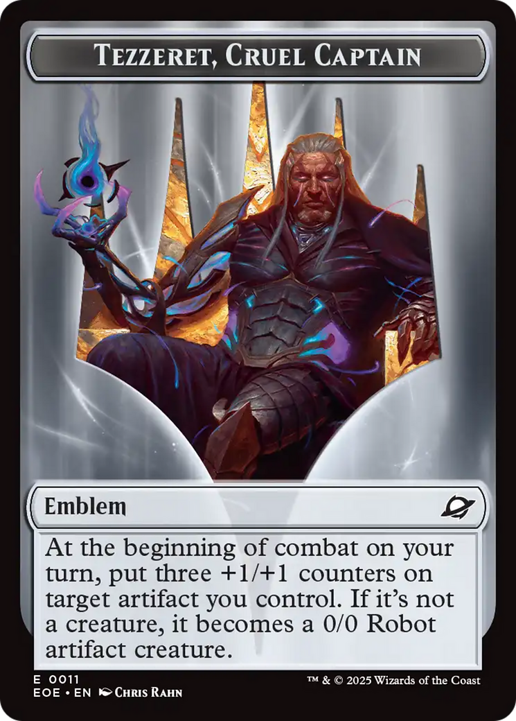 Robot // Emblem - Tezzeret, Cruel Captain Double-Sided Token [Edge of Eternities Tokens] | Game Grid - Logan