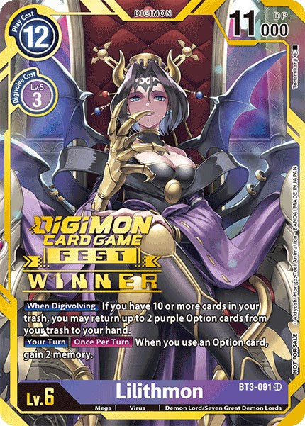 Lilithmon [BT3-091] (Digimon Card Game Fest 2022 Winner) [Release Special Booster Promos] | Game Grid - Logan