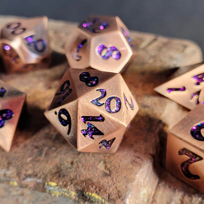 Forged Lore Antique Copper with Purple Micah Metal Dice Set | Game Grid - Logan