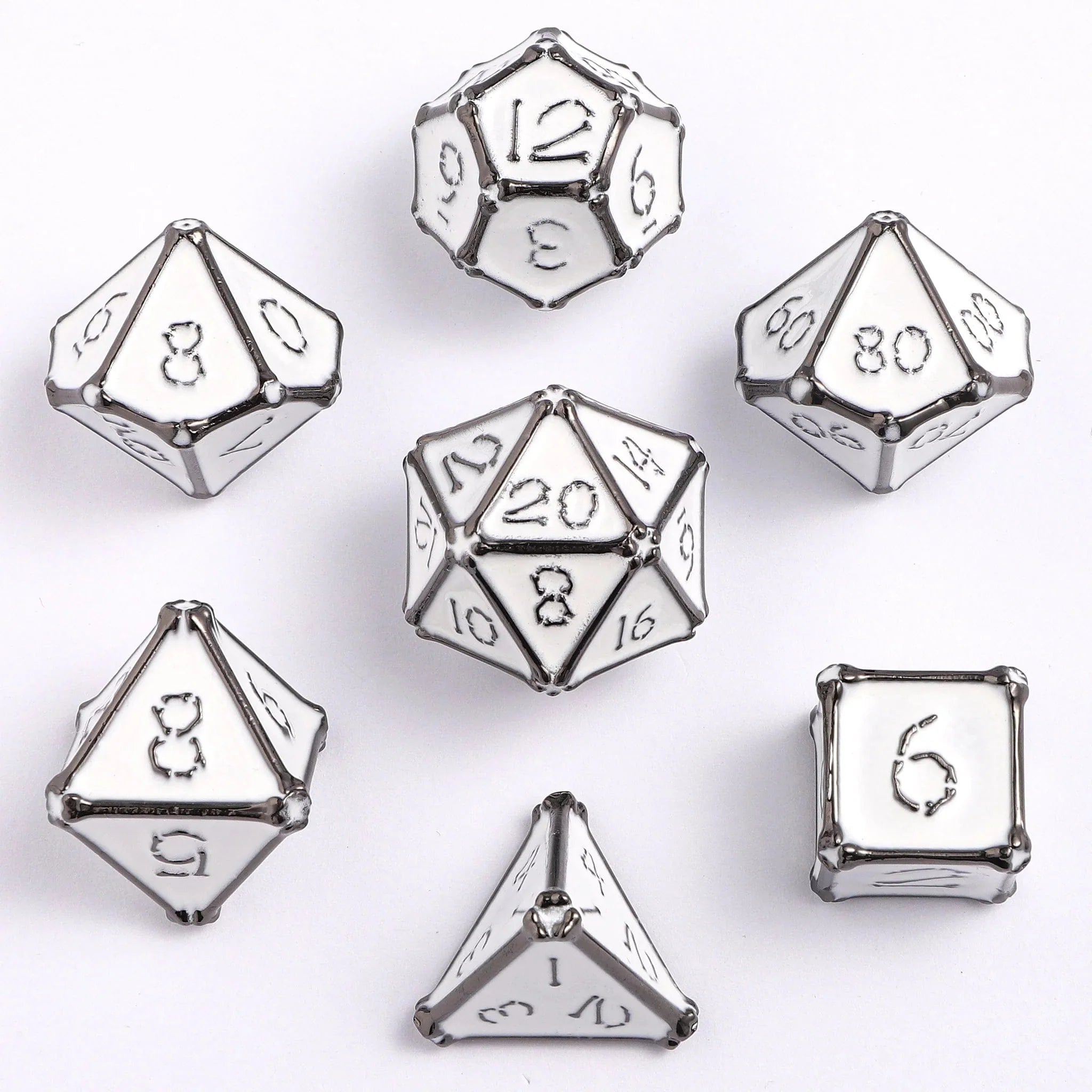 Metal RPG Dice Set: Bone Collector - Gunmetal/White | Game Grid - Logan