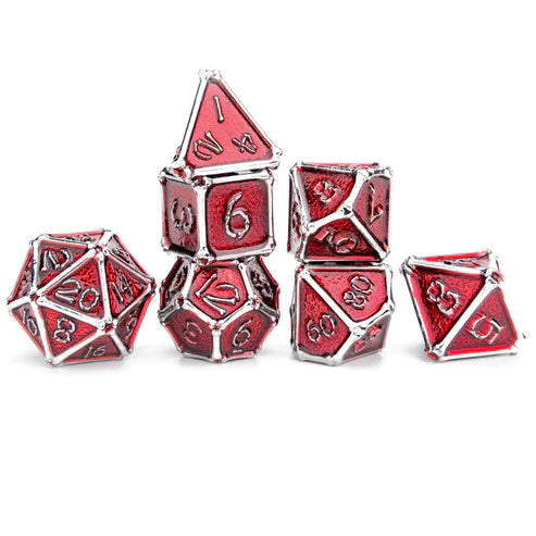 Metal RPG Dice Set: Bone Collector - Silver/Red | Game Grid - Logan