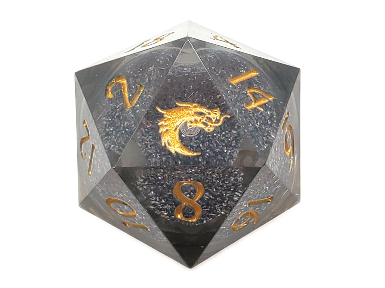 Sharp Edged 22mm D20: Liquid Core - Obsidian Fury | Game Grid - Logan