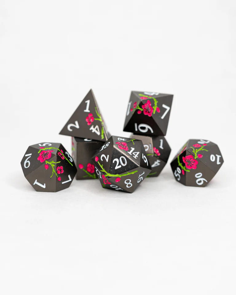 Metal RPG Dice Set: Sakura - Etched Flowers | Game Grid - Logan
