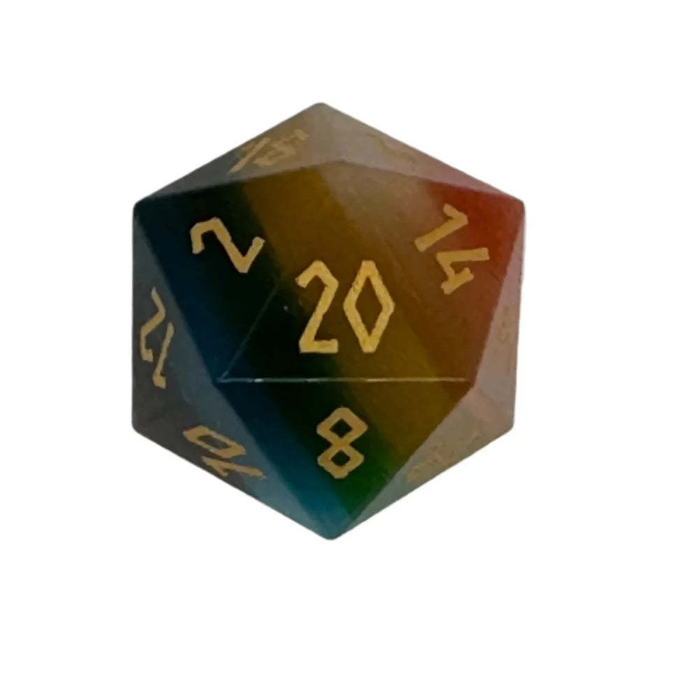 30MM Gemstone D20 Boulder: Rainbow Cats Eye | Game Grid - Logan
