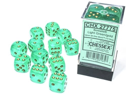 Chessex D6 Brick - Borealis Green/Gold (12 Count) | Game Grid - Logan