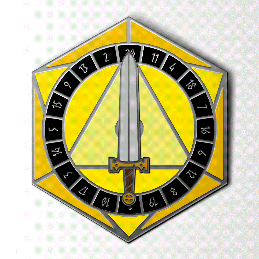 Enamel Pin: Yellow D20 Spinner | Game Grid - Logan