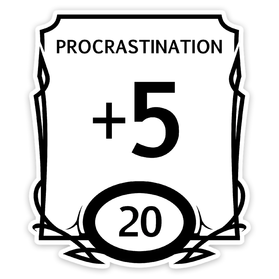 Procrastination Stat Block Waterproof Die Cut Vinyl Sticker | Game Grid - Logan