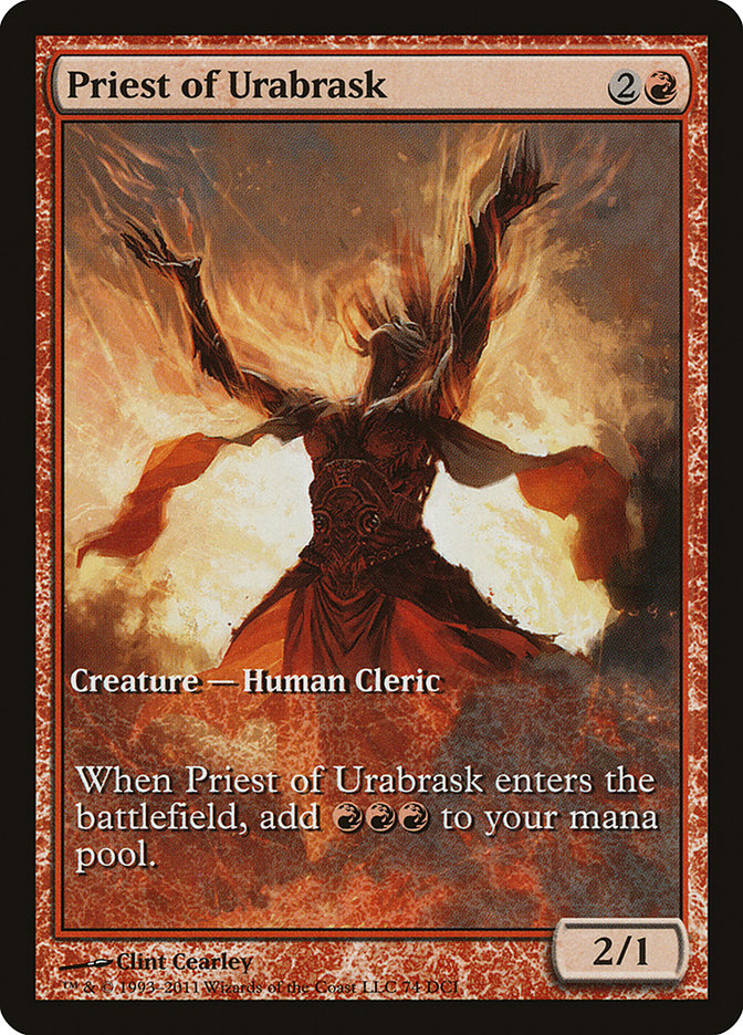 Priest of Urabrask (Game Day) (Extended Art) [New Phyrexia Promos] | Game Grid - Logan