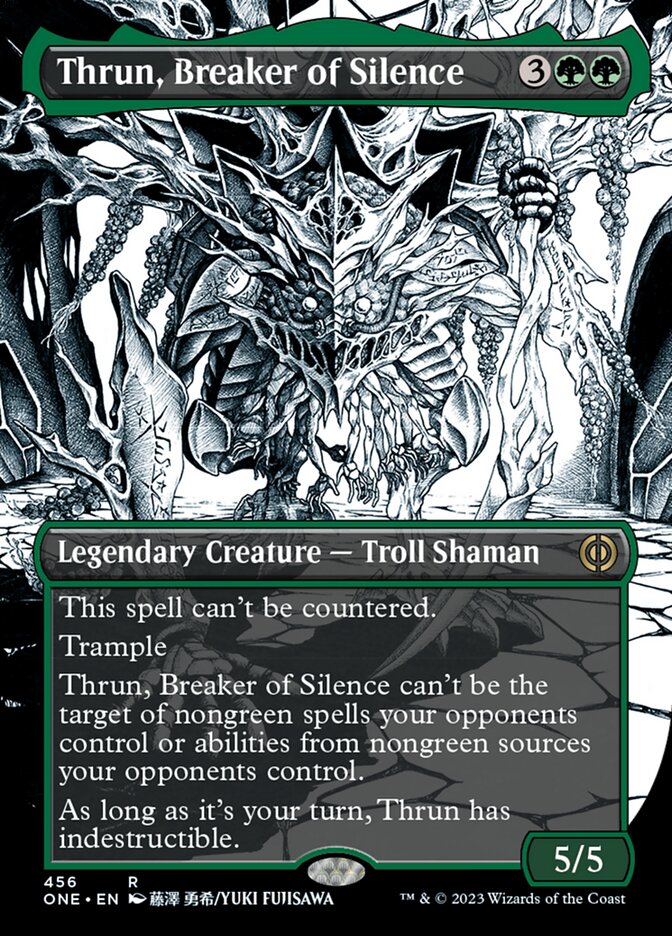 Thrun, Breaker of Silence (Borderless Manga Step-and-Compleat Foil) [Phyrexia: All Will Be One] | Game Grid - Logan