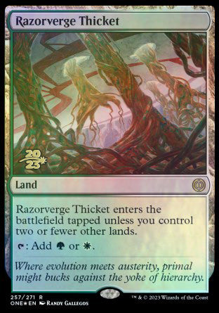 Razorverge Thicket [Phyrexia: All Will Be One Prerelease Promos] | Game Grid - Logan